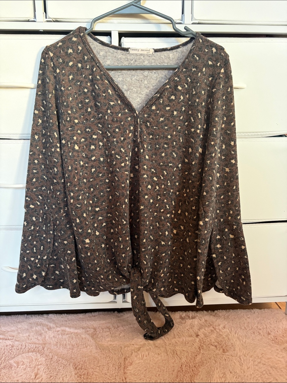 twenty second Brown Speckled Tie-Hem V-Neck Tunic